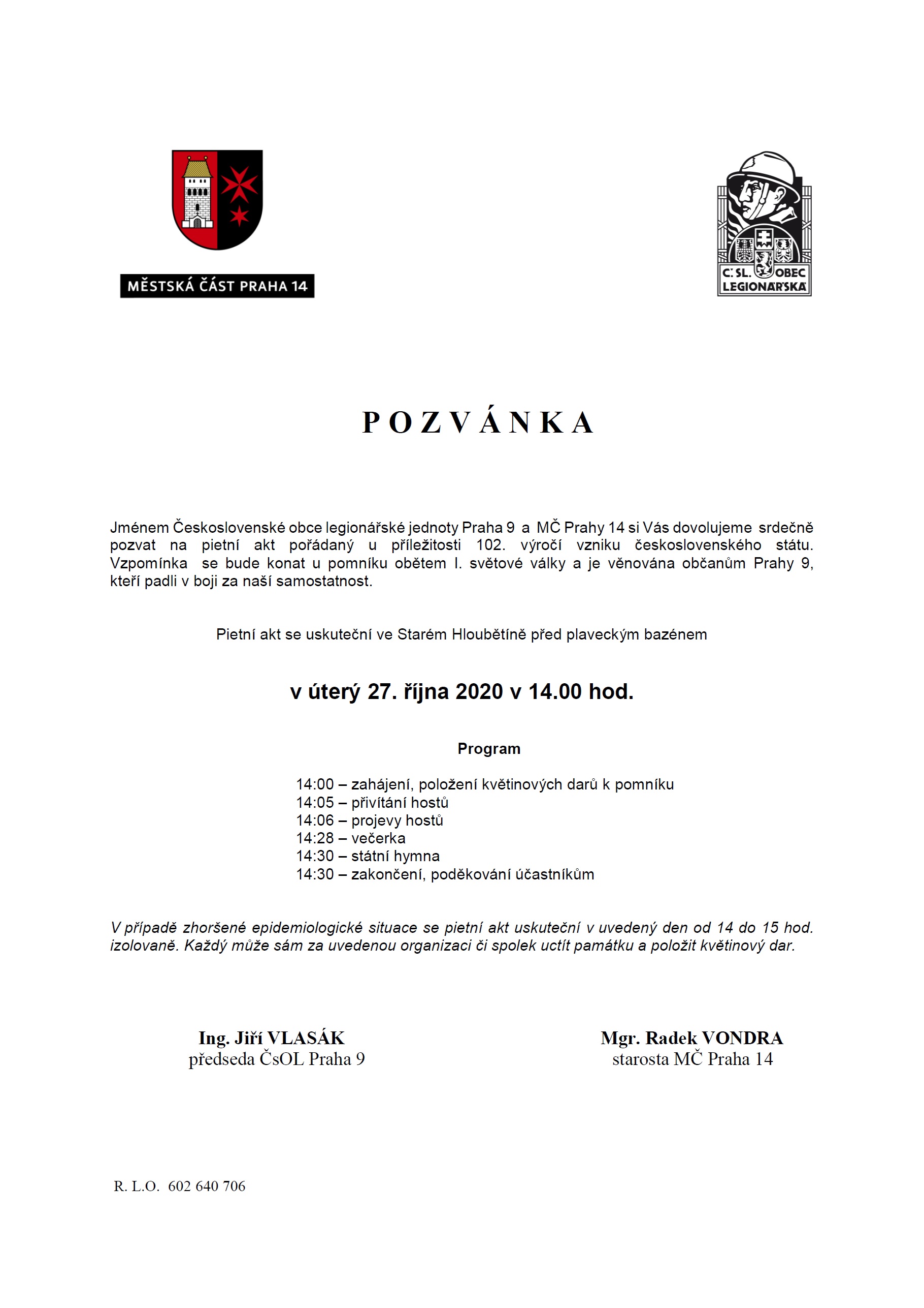 2020 10 27 Pietní akt u příležitosti 102. výročí vzniku československého státu