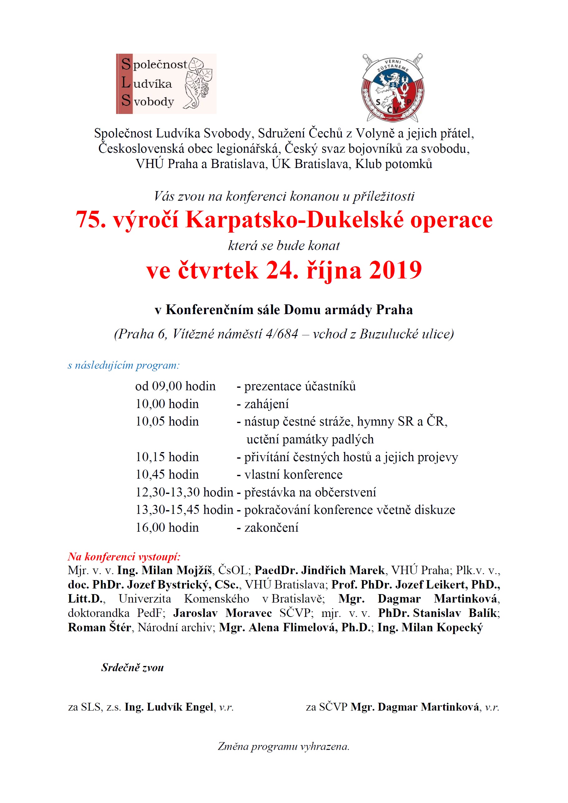 2019 10 24 Konference 75. výročí Karpatsko dukelské operace