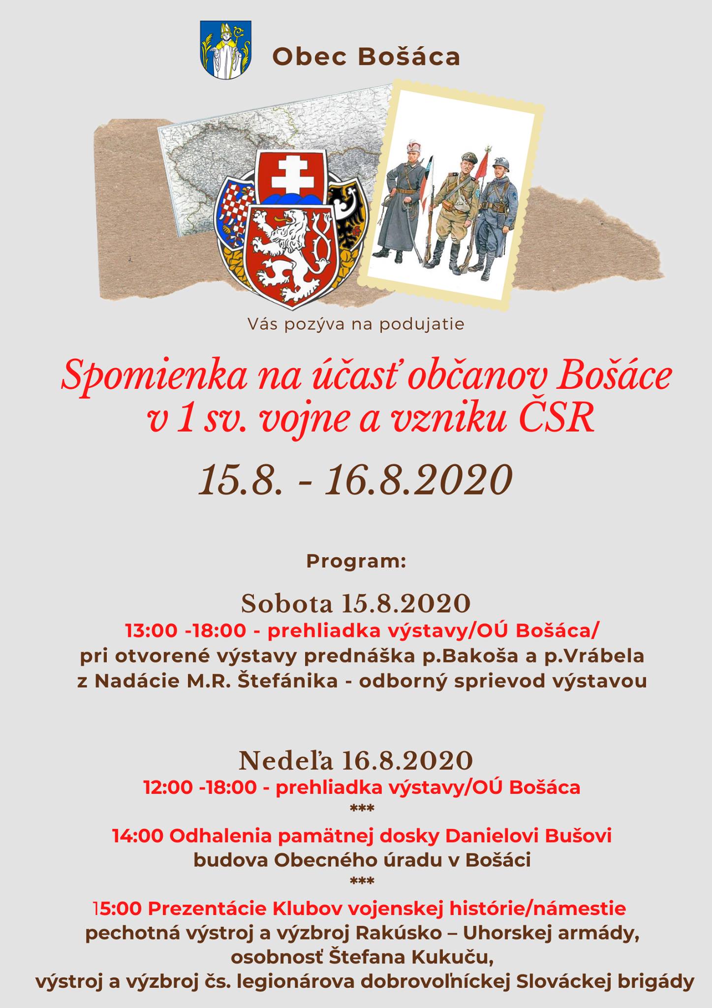 2020 08 15 Spomienka na účasť občanov Bošáce v 1. sv. vojne a vzniku ČSR