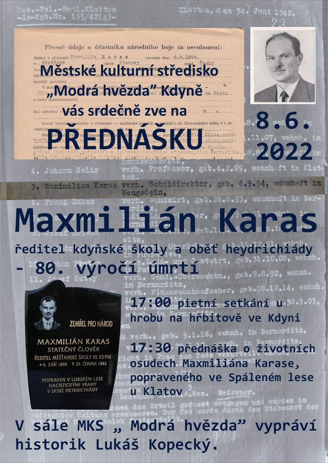2022 06 08 Maxmilián Karas ředitel kdyňské školy a oběť heydrichiády