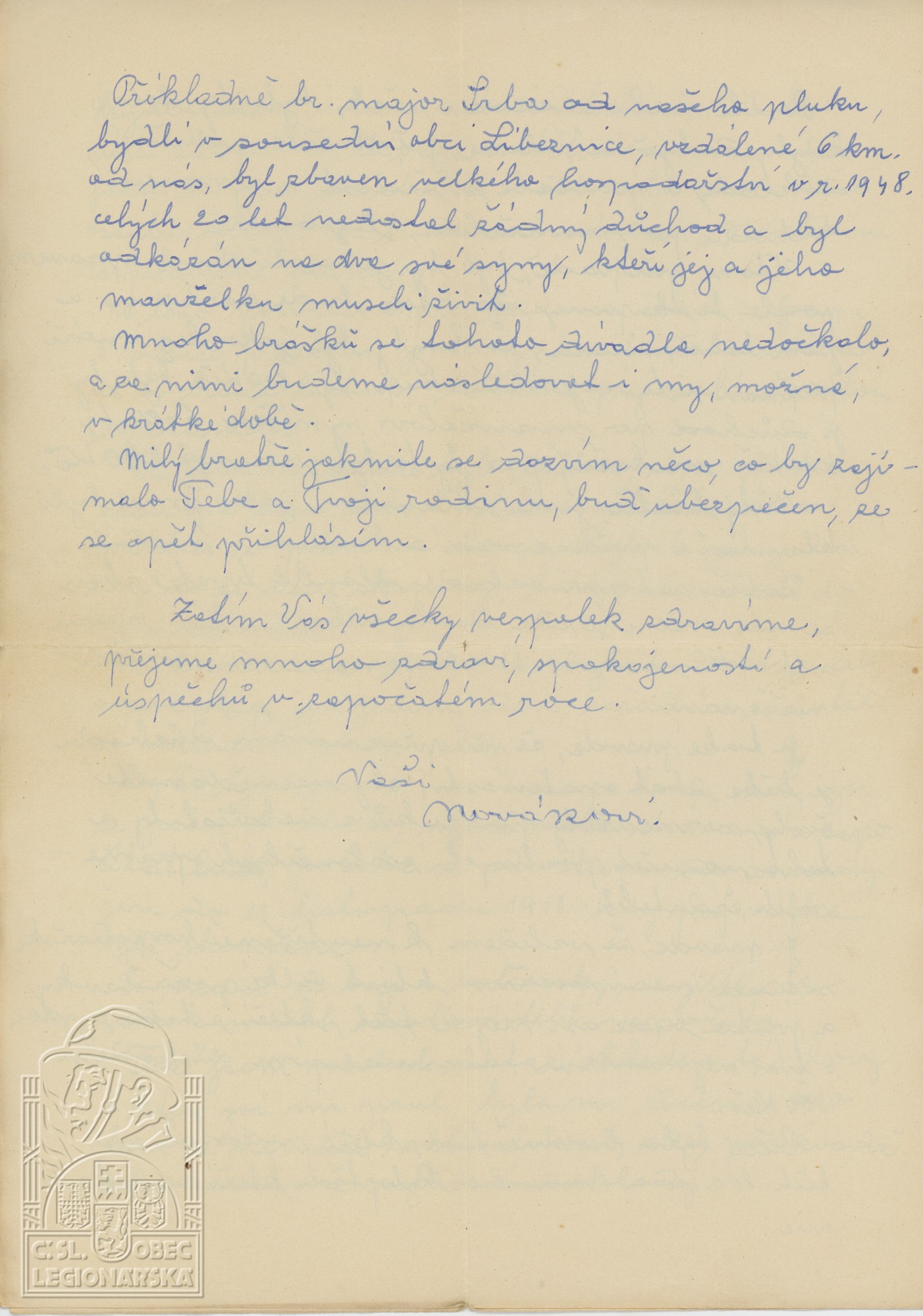 Dopis ohledně schůze nad důchody pro legionáře 1969 (101690.610)