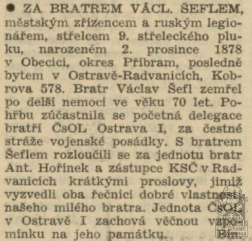 Oznámení o úmrtí - Hlas revoluce 5.1.1949, č. 1, r. 2, s. 8 (102341.600)