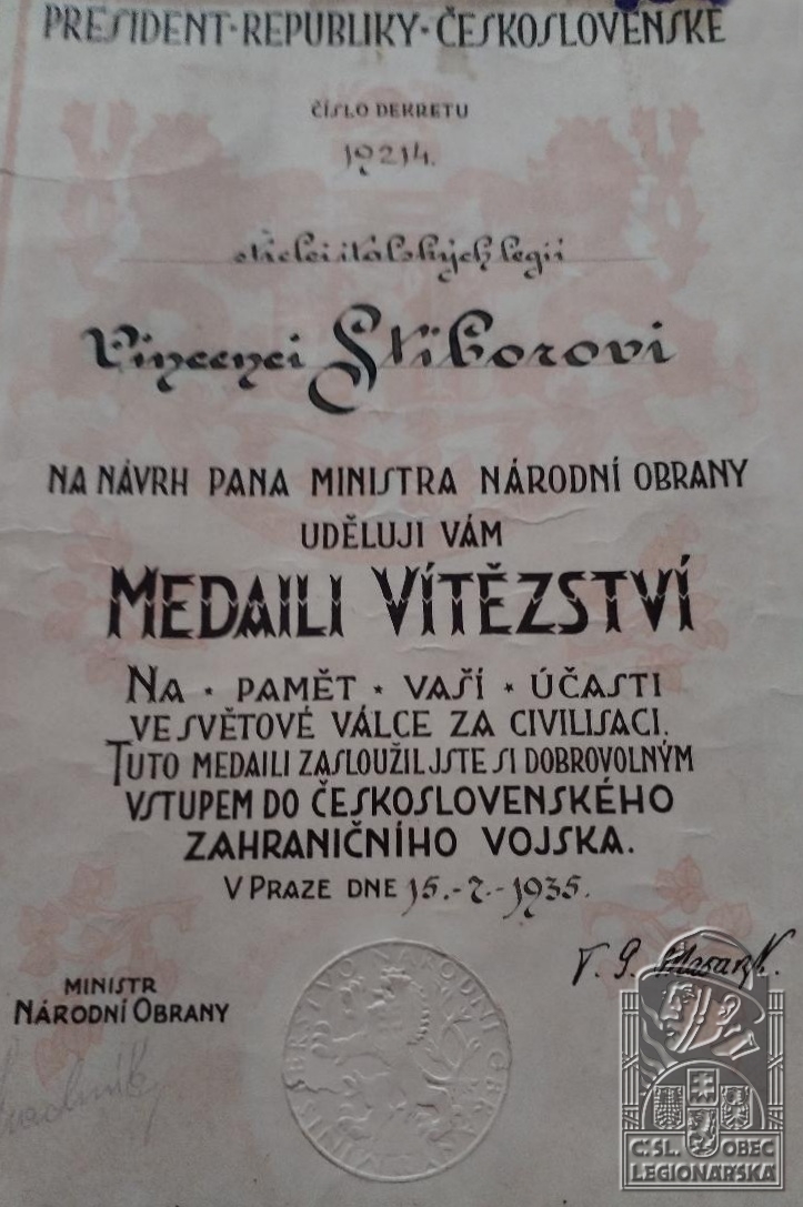 Dekret k Mezispojenecké medaili Vítězství (103685.600)