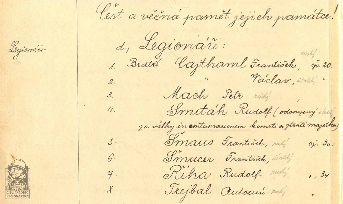 Legionáři z obce Svinná (okr. Rokycany), kronika obce (107365.001)