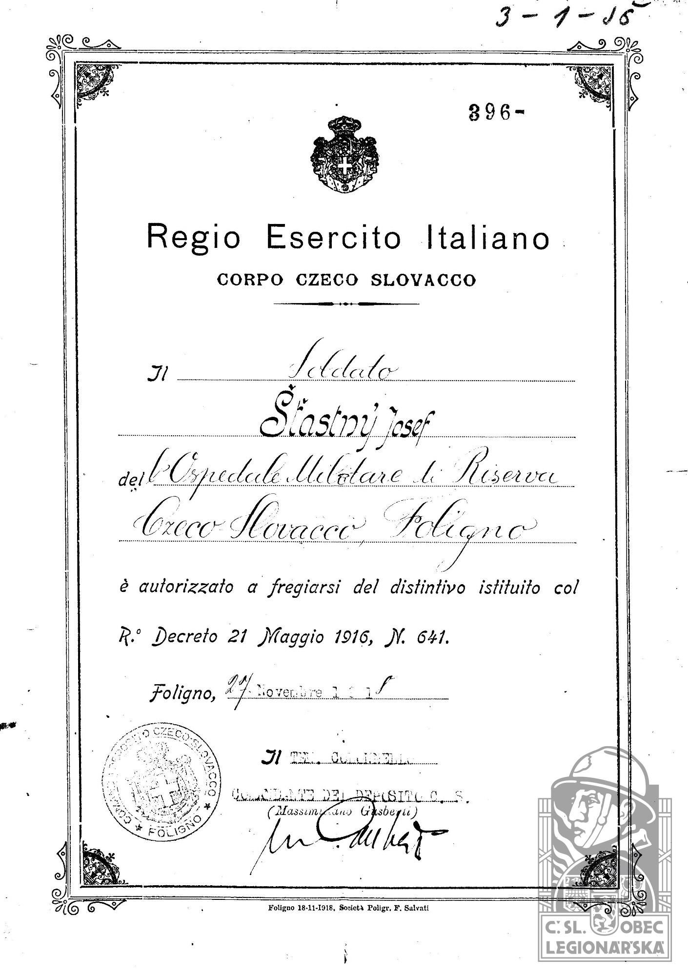 Legitimace italského legionáře (107725.600)