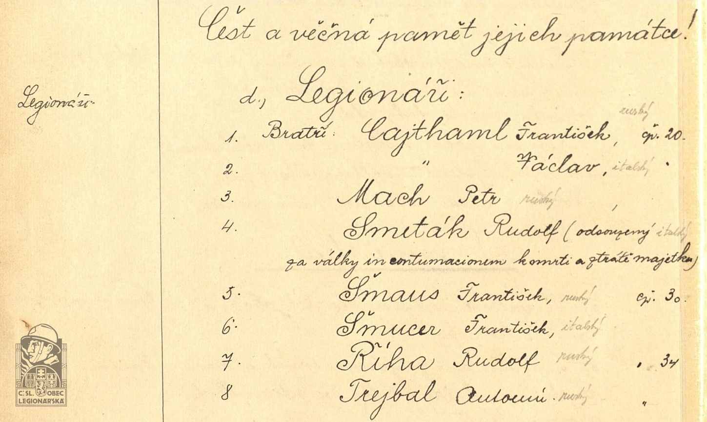 Legionáři z obce Svinná (okr. Rokycany), kronika obce (117957.600)