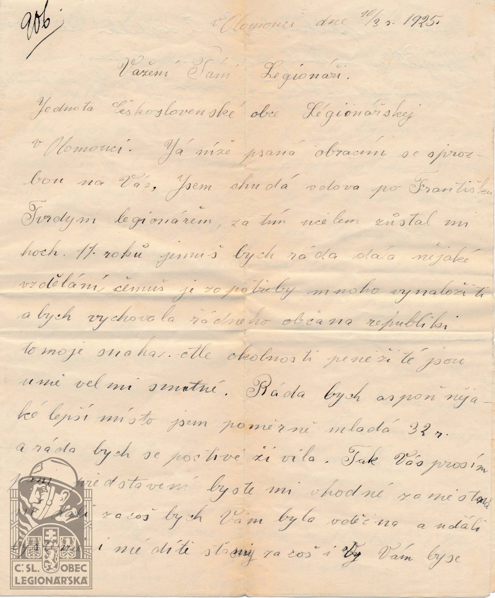 Žádost o pomoc s nalezením práce 1925 (118196.620)