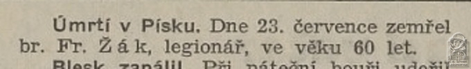 Úmrtí v Písku (Jihočeská jednota. 28.07.1939) (128531.600)