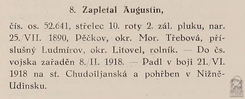 Padlí v bojích (PRAŽSKÝ-SLAVKOVSKÝ, F.I. Dějiny pěšího pluku 10 Jana Sladkého Koziny. Brno, 1927)(DSMO) (129375.640)