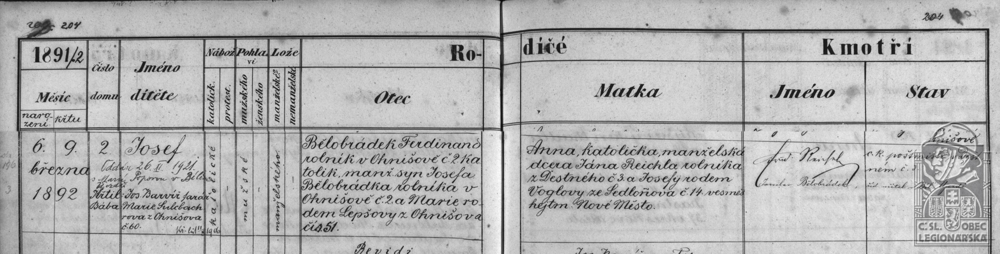 Matrika narozených Ihnišov (SOA Zámrsk)