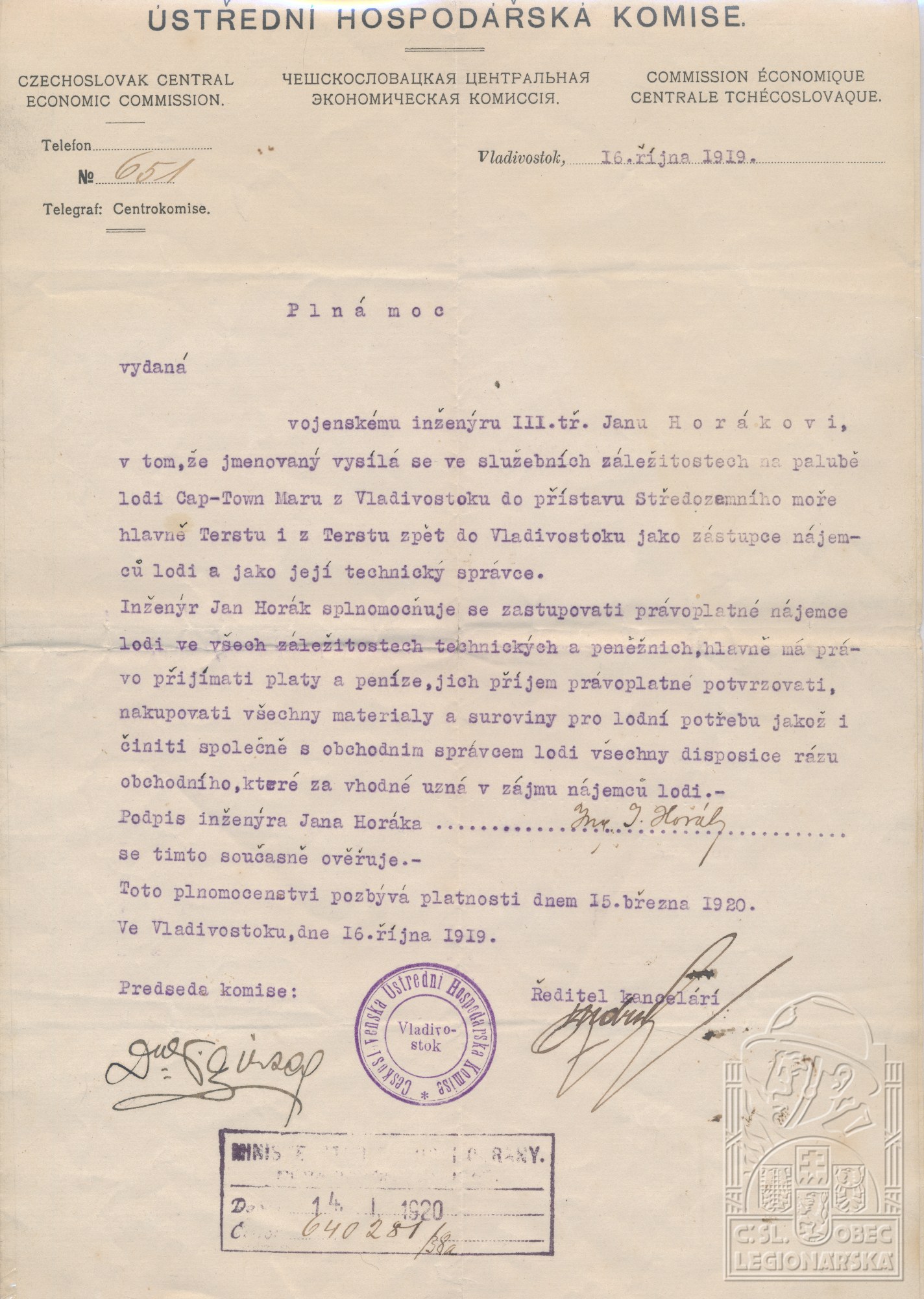 Plná moc od Ústřední hosp. komise (24467.615)