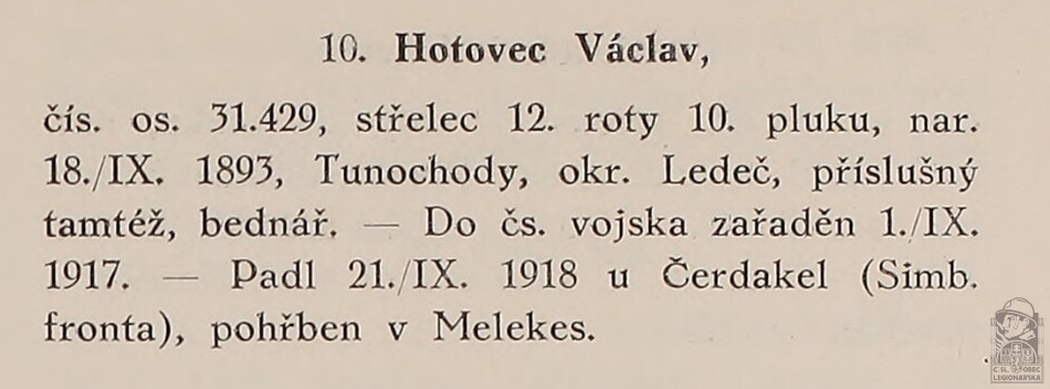 Padlý v boji(PRAŽSKÝ-SLAVKOVSKÝ, F.I. Dějiny pěšího pluku 10 Jana Sladkého Koziny. Brno, 1927)(DSMO)