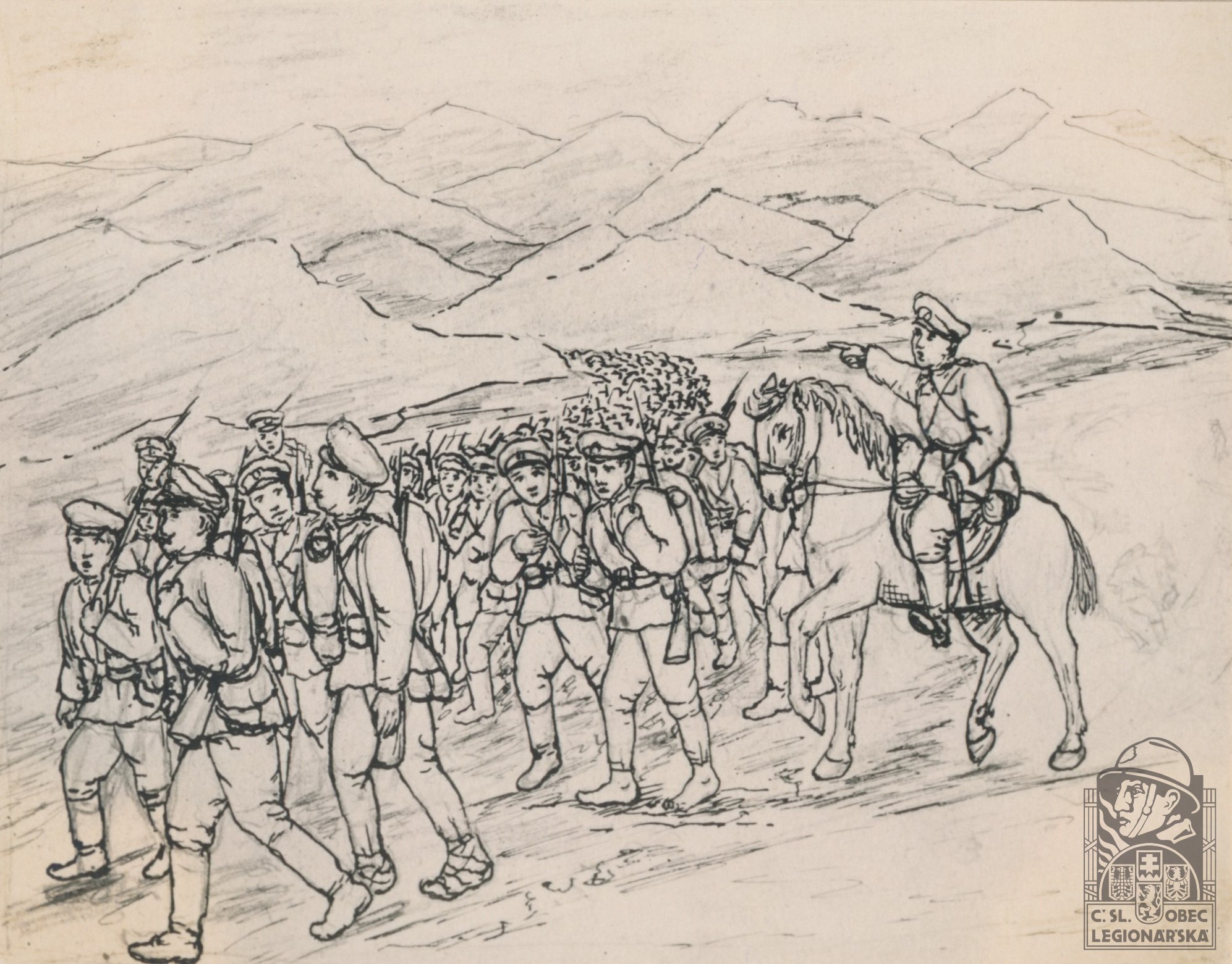 Kresba br.Jíry ze dne 4.5.1915 ústup gen.Kornilova VUA