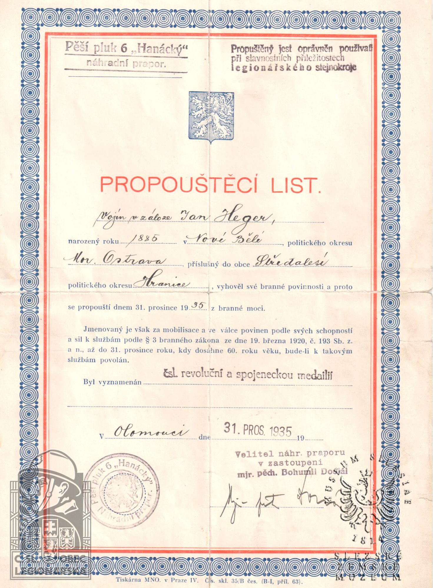 Propouštěcí list (Slezské zemské muzeum)