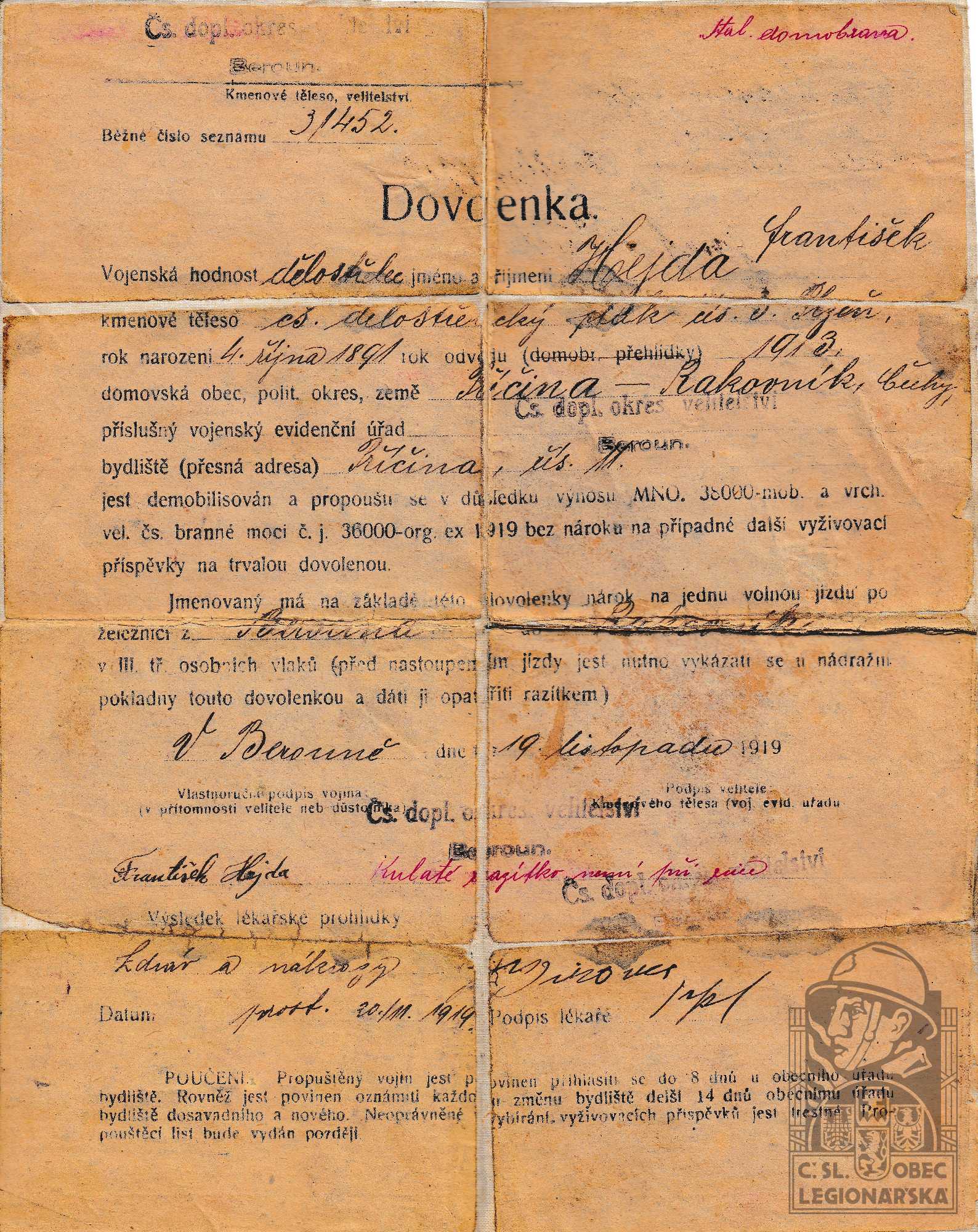 Dovolenka 1919