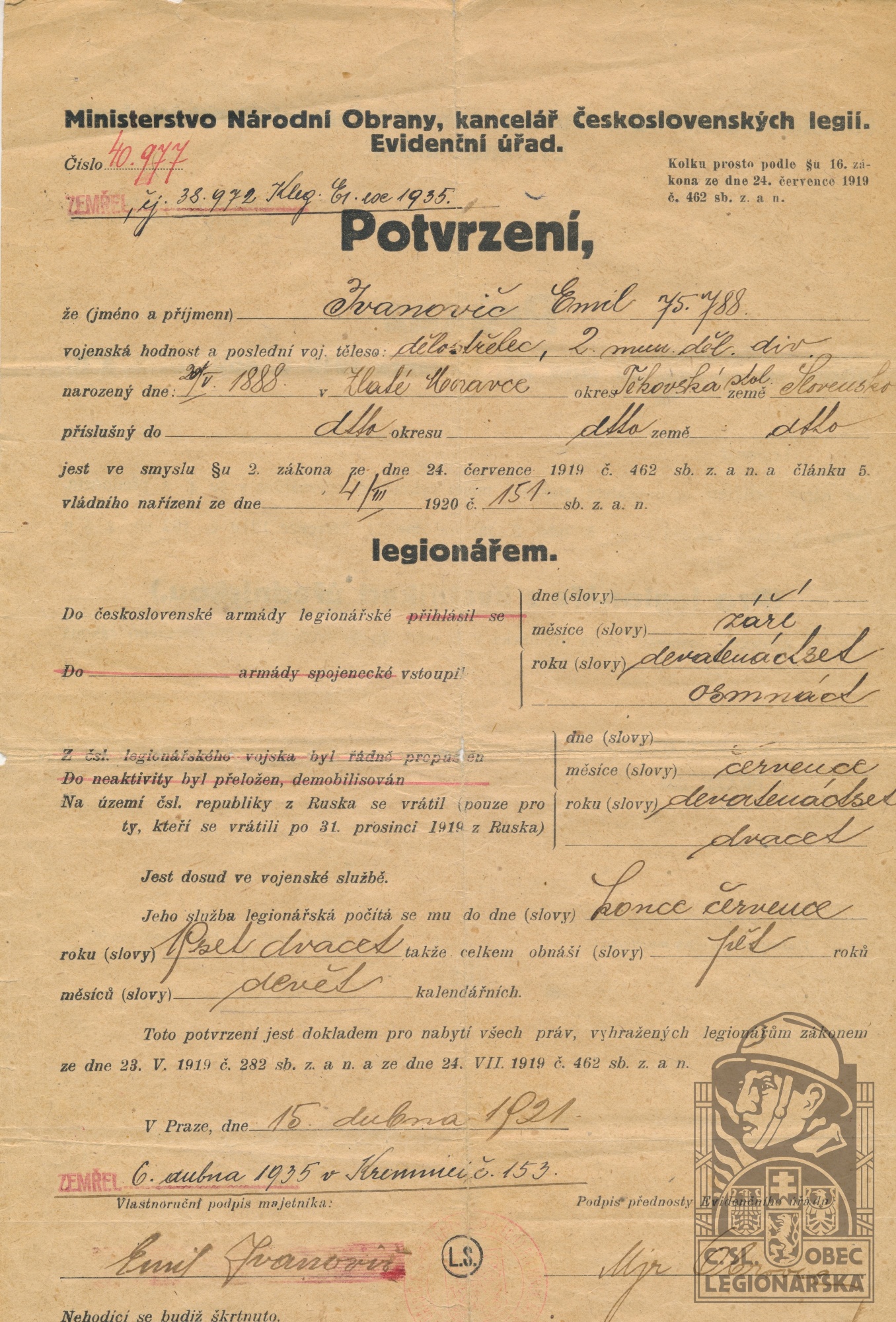 Legionářské potvrzení