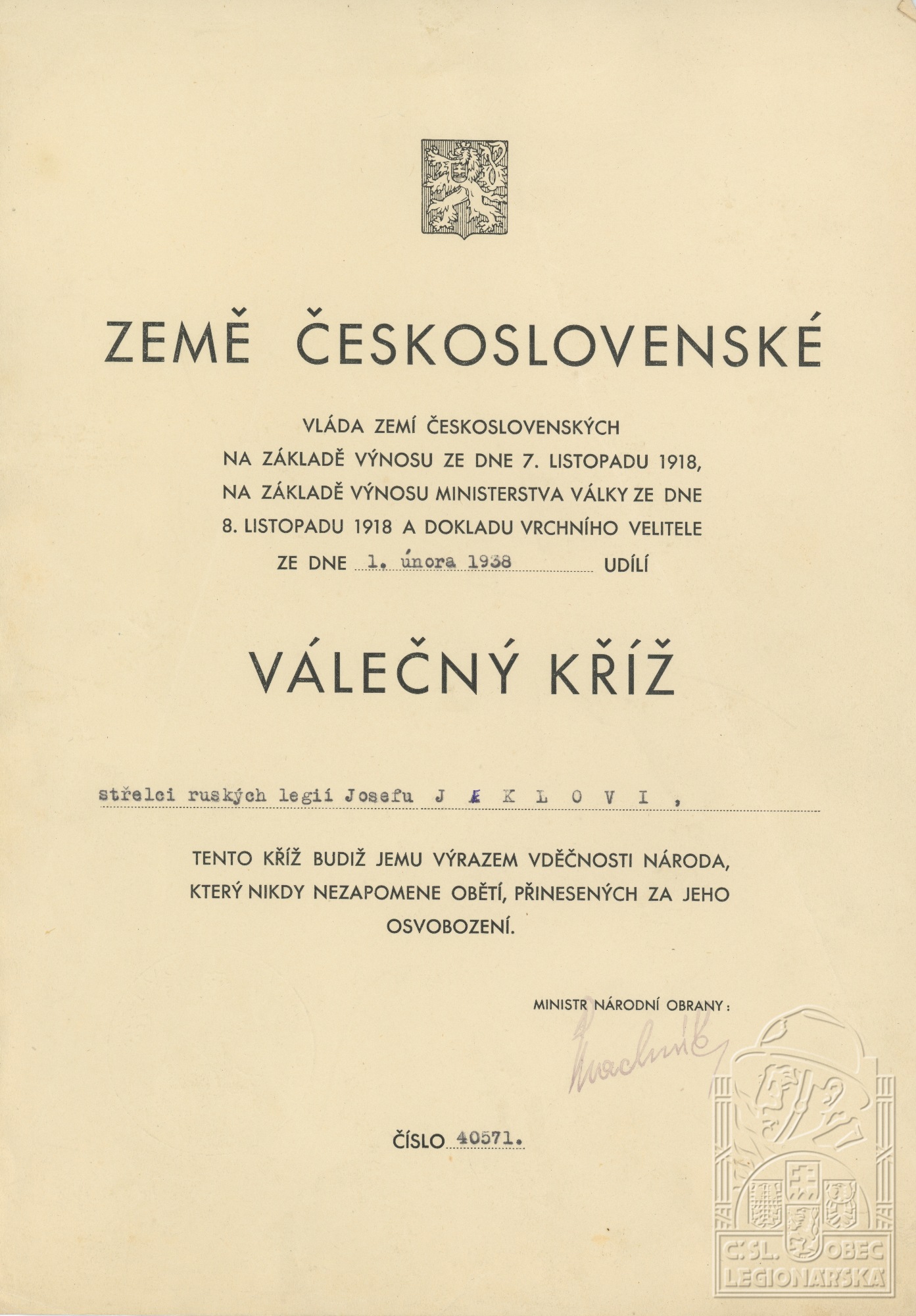 Dekret válečný kříž