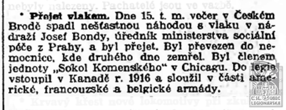 Přejet vlakem (Národní politika 26.11.1926)