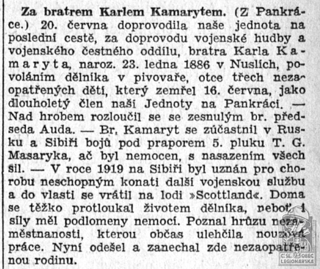 Za bratrem Karlem Kamarytem (Národní osvobození 2.7.1936) (DSMO)