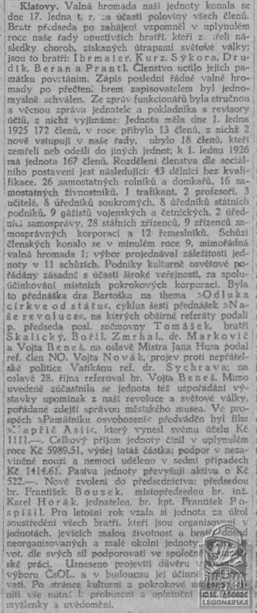 Organisační - Klatovy (Národní osvobození 31.1.1926)(DSMO)