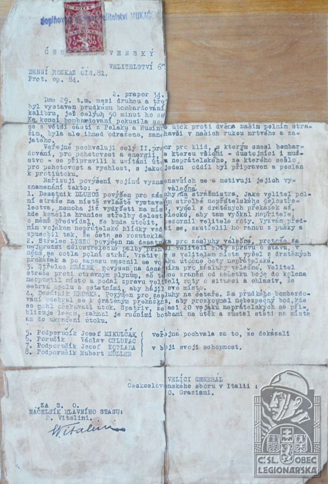 Denní rozkaz č. 81, 34. střelecký pluk, Slovensko 1919