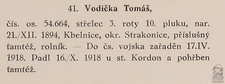 Padlí v bojích (PRAŽSKÝ-SLAVKOVSKÝ, F.I. Dějiny pěšího pluku 10 Jana Sladkého Koziny. Brno, 1927)(DSMO)