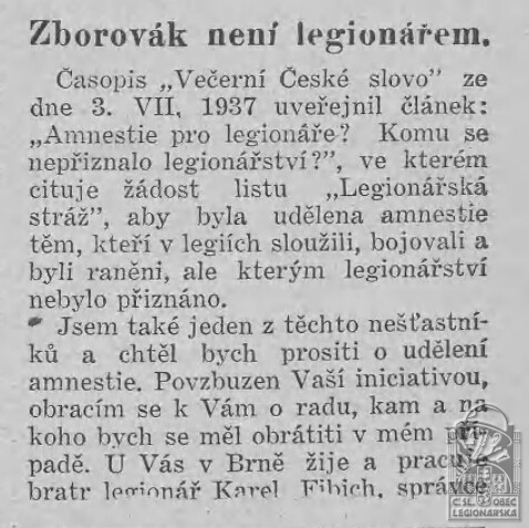 Zborovák není legionářem (Legionářská stráž, 27.8.1937)(DSMO)