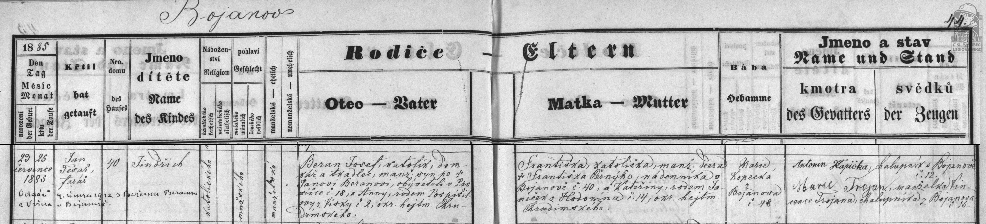 Beran Jindřich matriční záznam narození