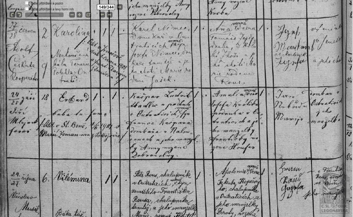 Moravský zemský archiv Brno, 1887 Narozeni Erhard