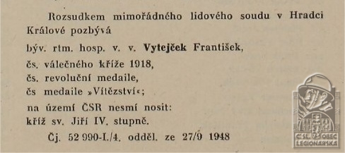 Pozbytí dekorací (Osobní věstník MNO, 30.10.1948) (DSMO)