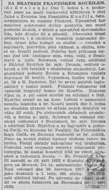 Naše rovy - Za bratrem Františkem Kouřilem (Národní osvobození 18.1.1934)(DSMO)