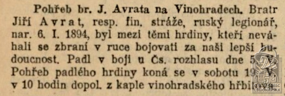Pohřeb br. J. Avrata na Vinohradech In Národní osvobození, 17.5.1945 (DSMO)