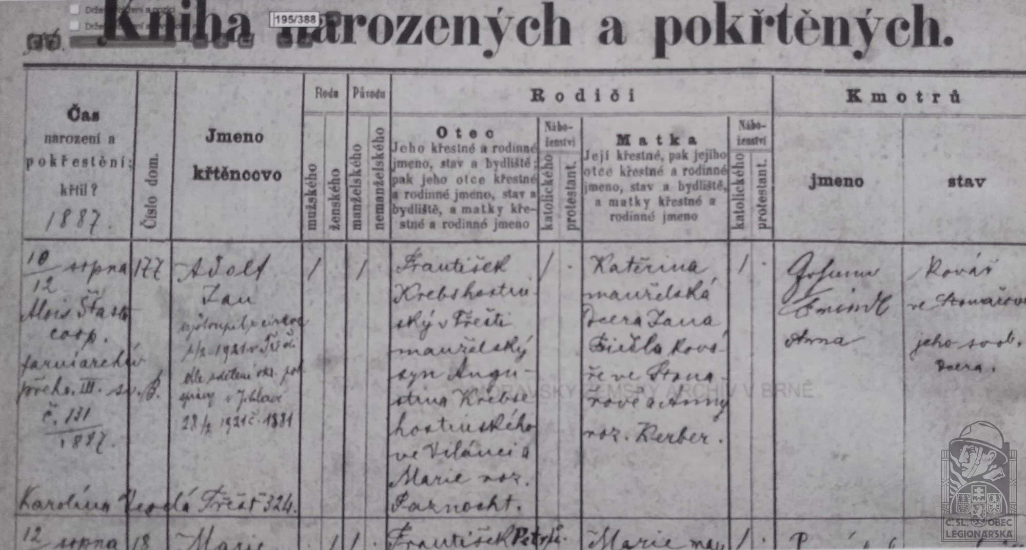 Kniha narozených Třešť 7021 (54288.600)