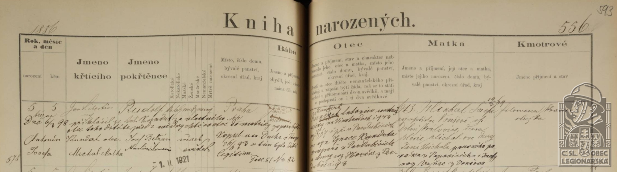 Matrika narozených Apolinář AP N57, fol. 556 (AHMP) (55597.600)