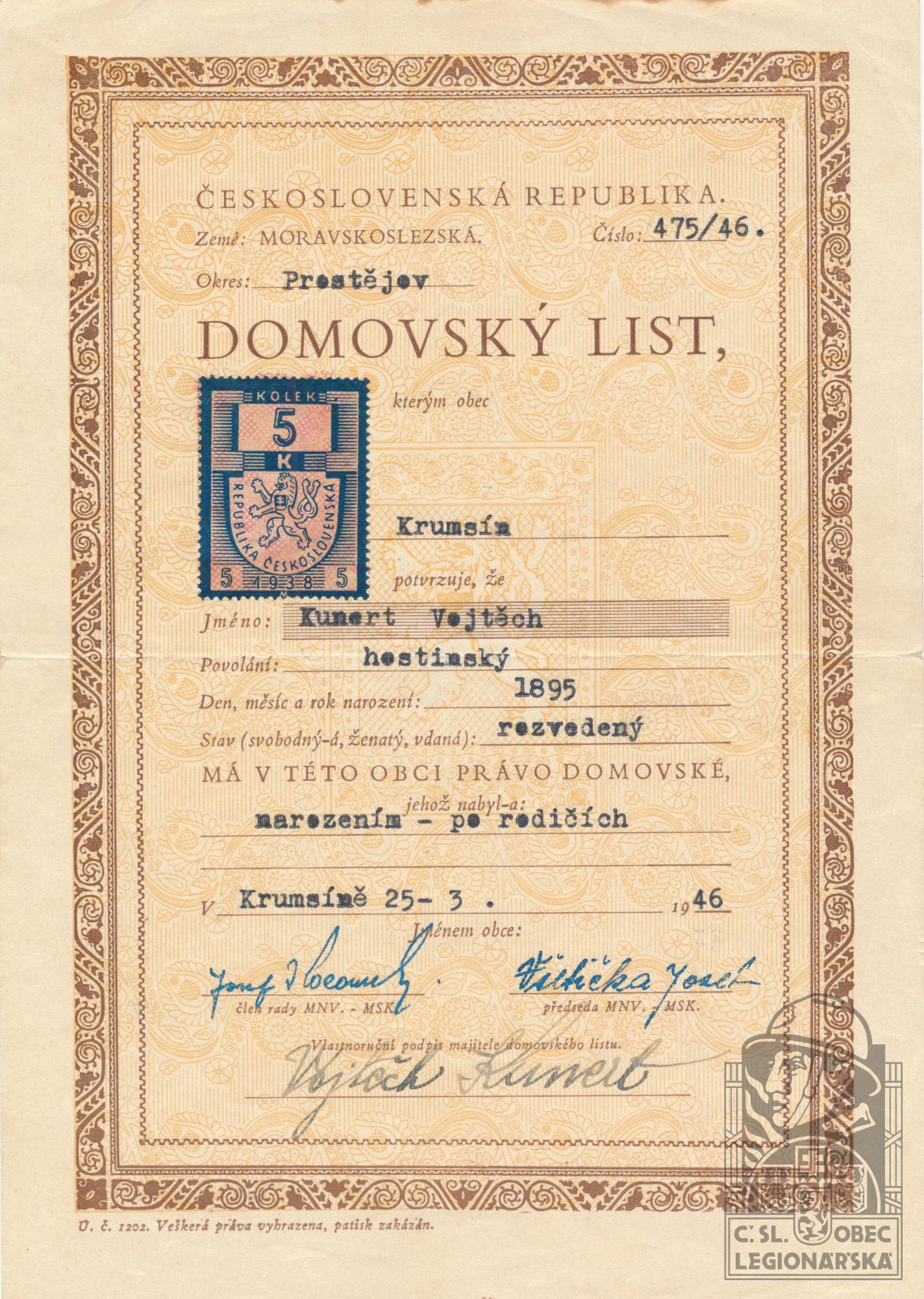 Domovský list (55600.610)
