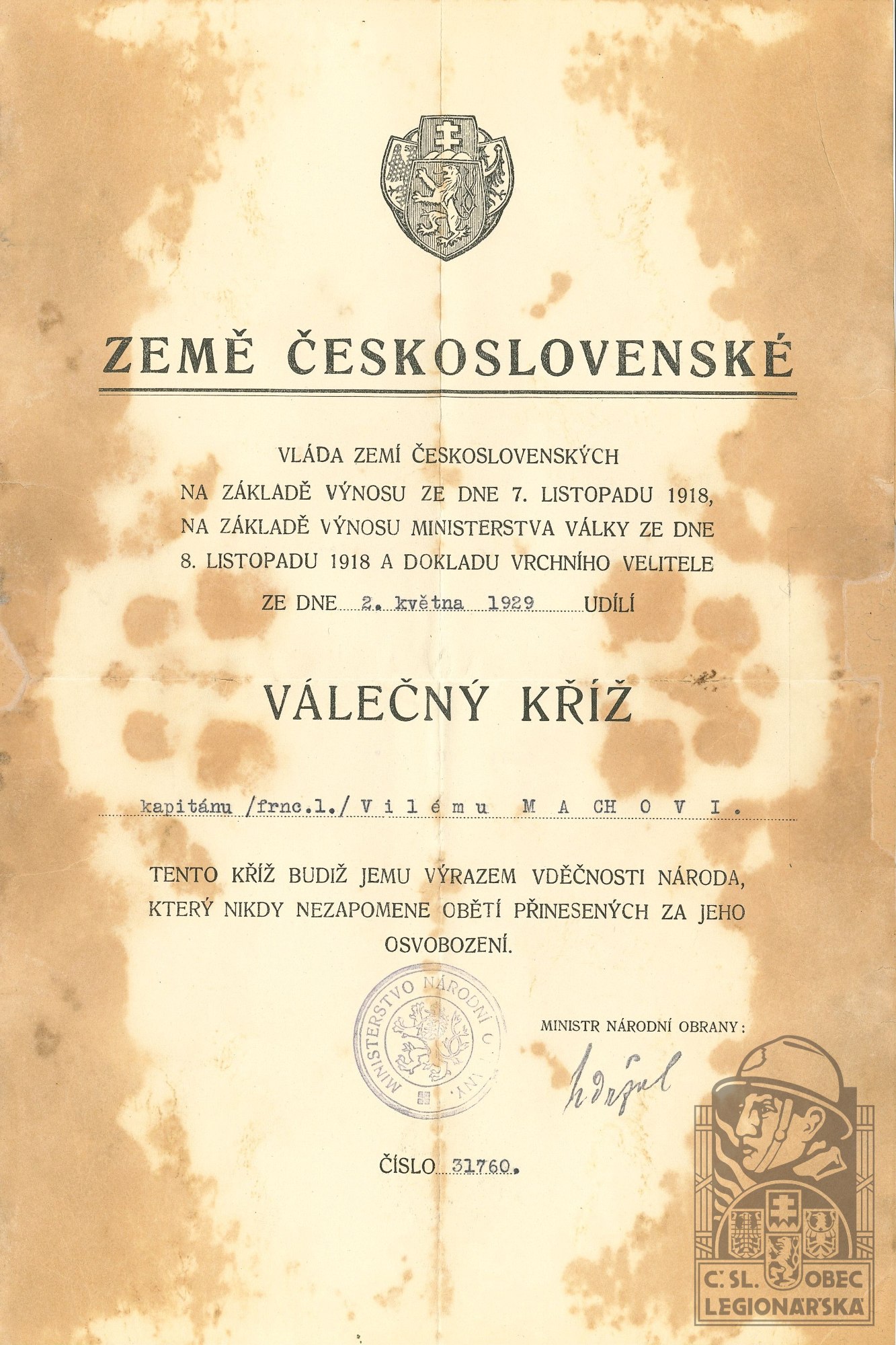 Udělení Válečného kříže (56536.600)