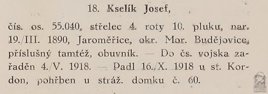 Padlí v bojích (PRAŽSKÝ-SLAVKOVSKÝ, F.I. Dějiny pěšího pluku 10 Jana Sladkého Koziny. Brno, 1927)(DSMO) (58092.666)