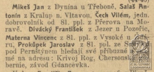 Hledají se (Čechoslovák 15.4.1916)(DSMO)