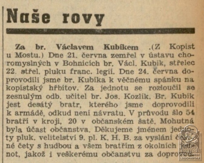 Naše rovy- Za br. Václavem Kubíkem(Národní osvobození 1.8.1937)(DSMO) (66672.650)