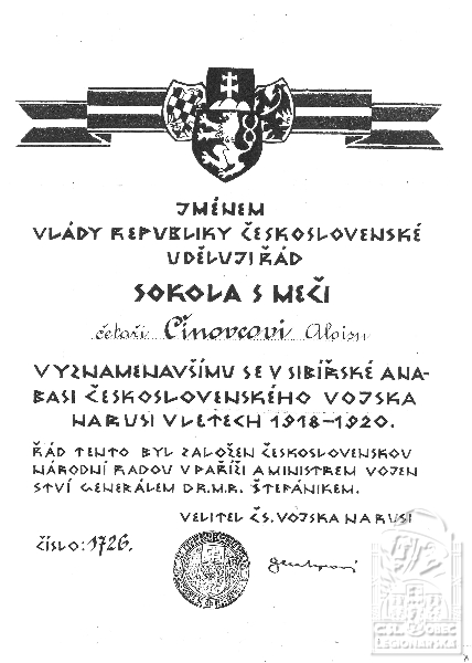 Dekret Řád sokola (6737.600)