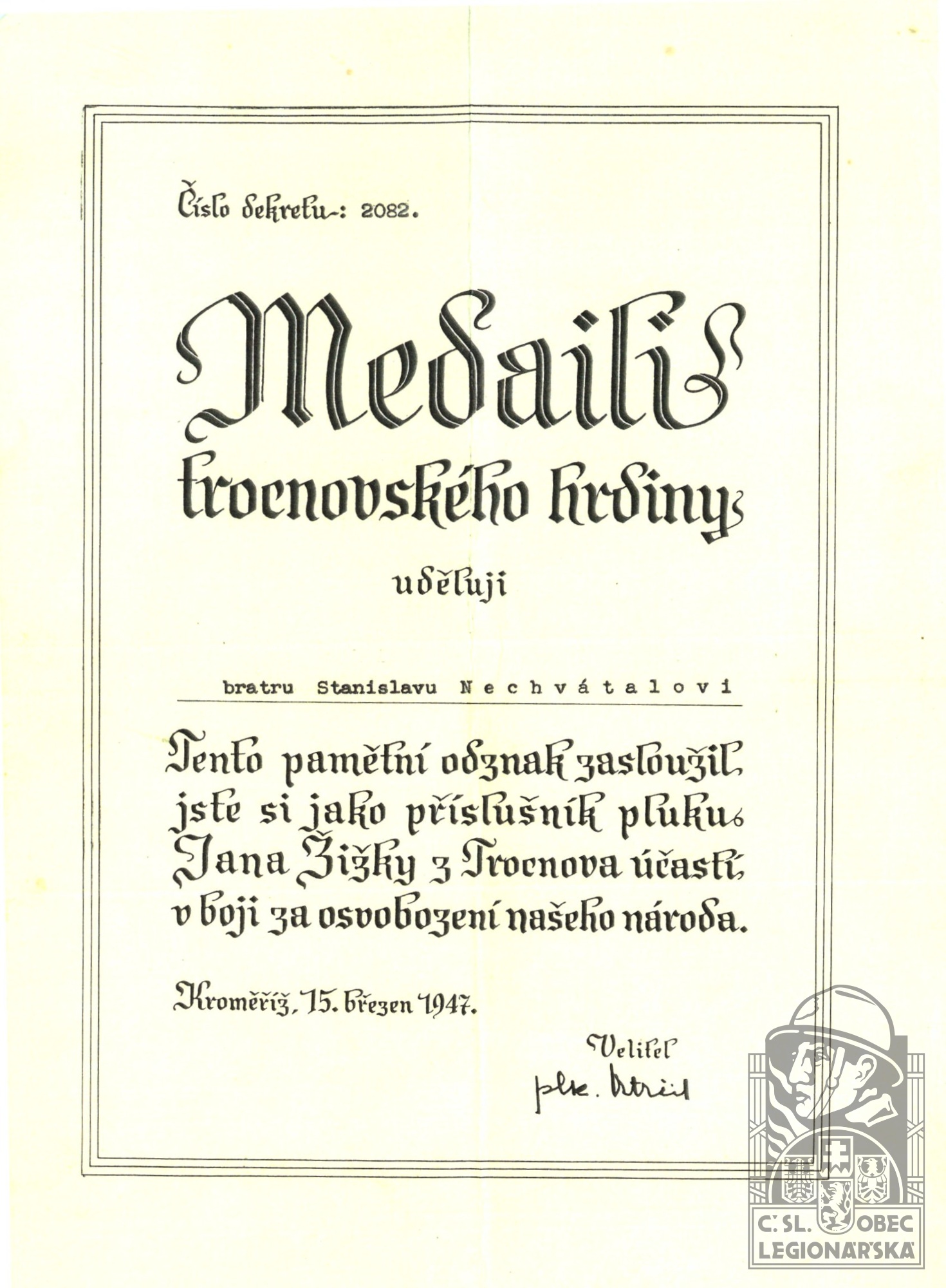 Medaile trocnovského hrdiny (72546.02)