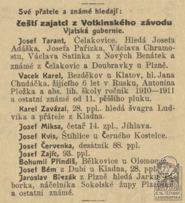 Své přátele a známé hledají (Čechoslovák 9.6.1916)(DSMO) (74818.610)