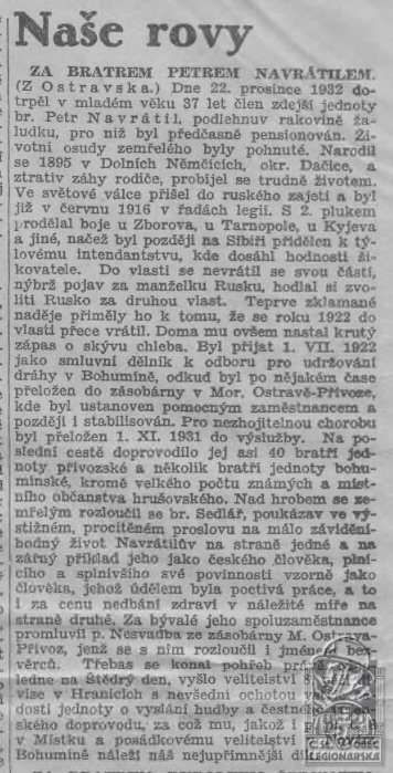 Naše rovy - Za bratrem Petrem Navrátilem (Národní osvobození 1.1.1933)(DSMO) (75295.632)