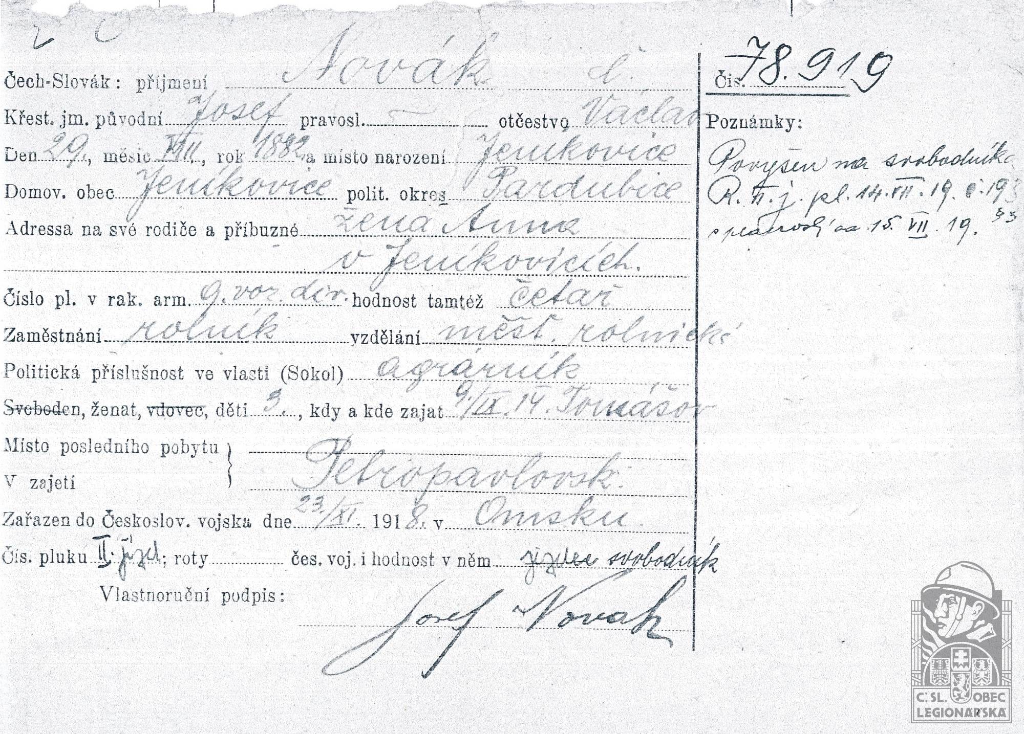 Karta legionáře (76072.600)