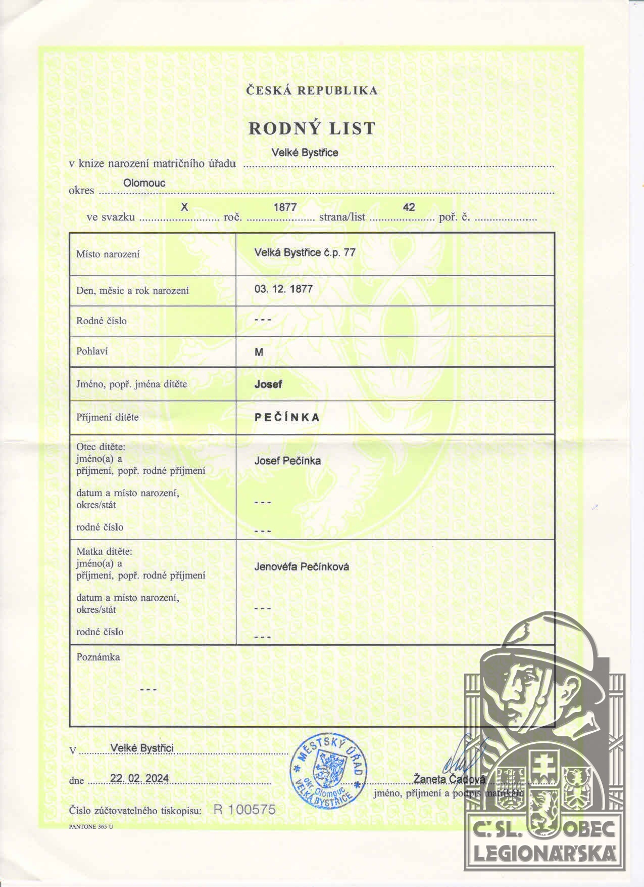 Rodný list (76978.600)