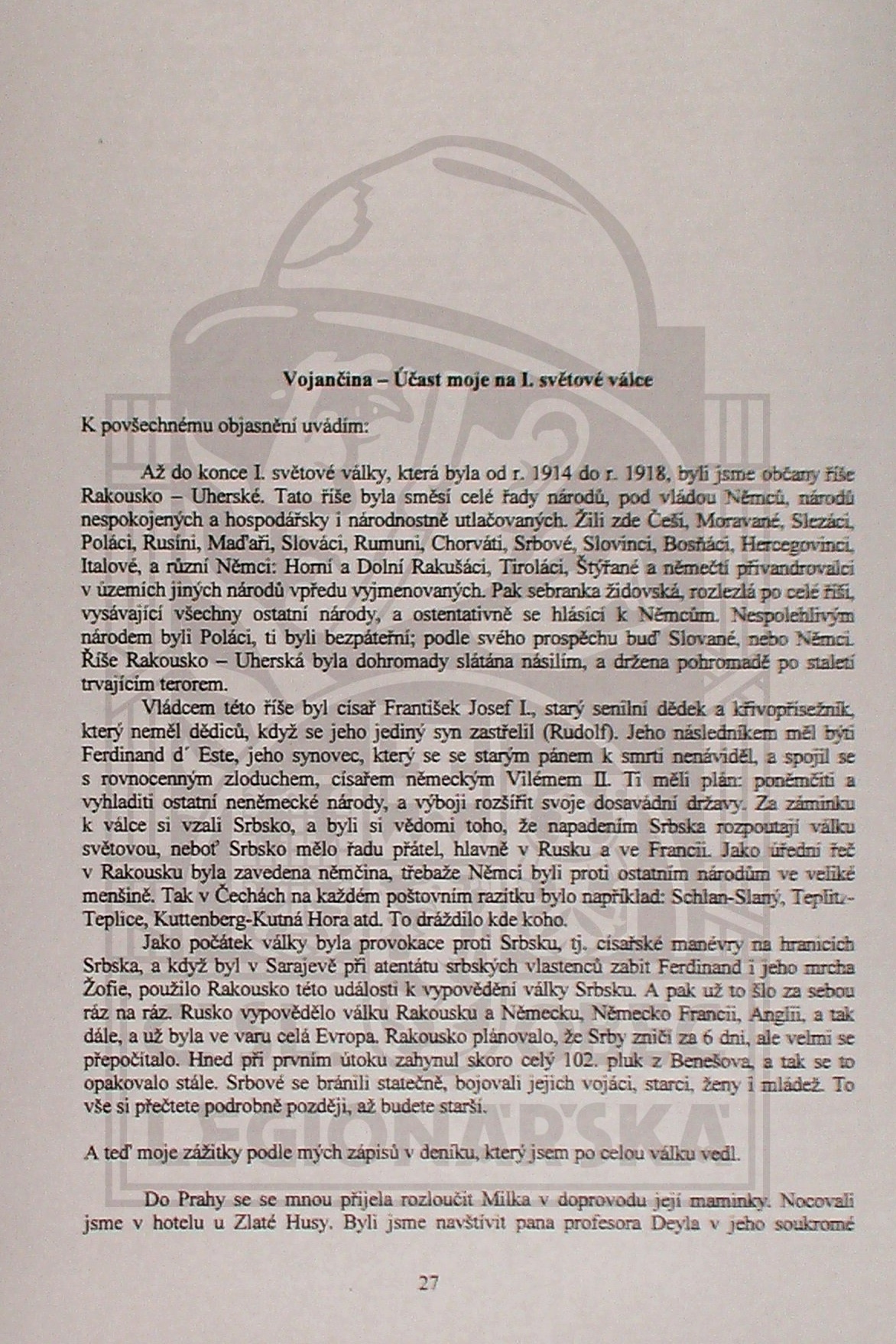 Vzpomínky na účast v 1. světové válce - 1. strana ze 121 stran (7848.10)