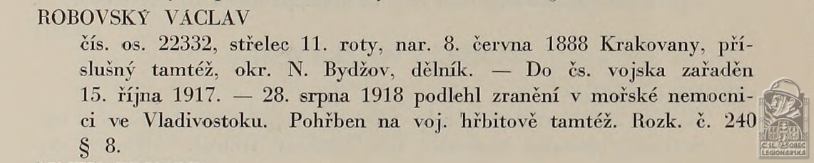 Zemřelí po zranění (VANĚK, O. 5. československý střelecký pluk Pražský T.G. Masaryka v boji za svobodu vlasti 1917-1920. Praha, 1934)(DSMO) (79103.651)