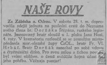 Naše rovy - Ze Zábřeha n. Odrou (Národní osvobození 5.9.1926)(DSMO)