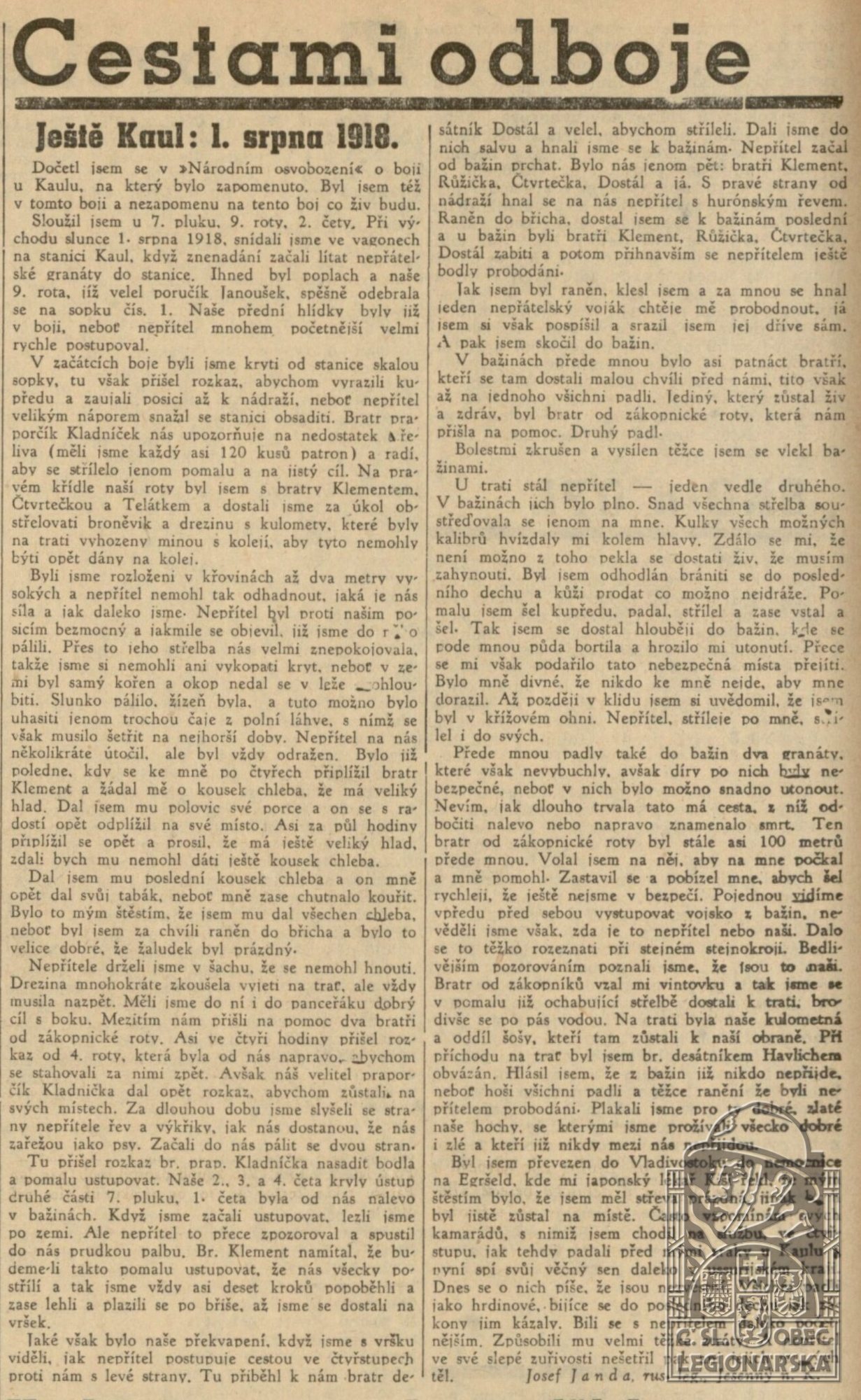 Ještě Kaul - 1. srpen 1918 (Národní osvobození, 25.7.1937)