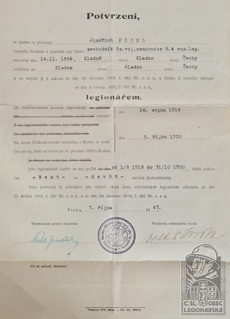 Legionářské potvrzení (86734.600)